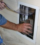 Insert carpet into wall model pet door tunnel